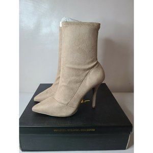 Lulus Taupe Suede Pointed Toe Stiletto Heels Stassy Ankle High Boots Sz 8